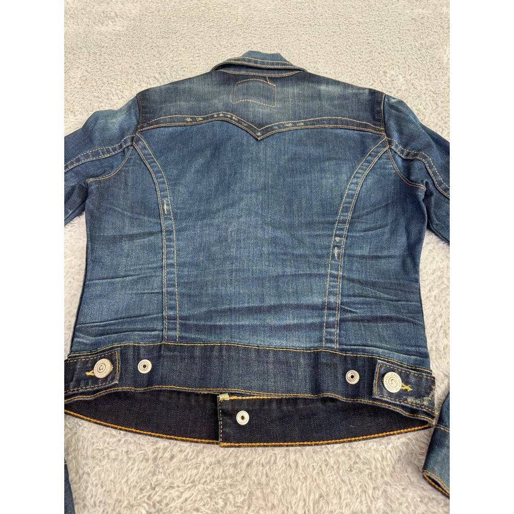 NWOT True Religion World Tour Womens Sz-S Blue Distress Denim Jacket Western - Picture 11 of 13